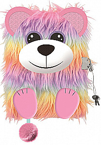 3D Lock Diary - Fluffy RAINBOW BEAR, A5, 96 sheets