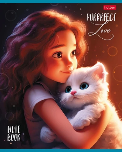 Тетрадь А5 - серия: Девочка и котик (клетка)