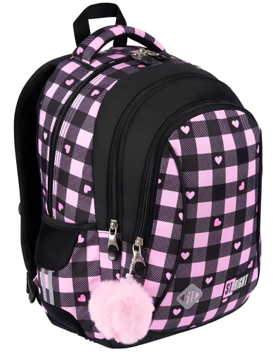 Backpack with Three Compartments - Pink Checkered
