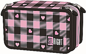 Piórnik — Pink Checkere (3 przegródki i z zawartością)