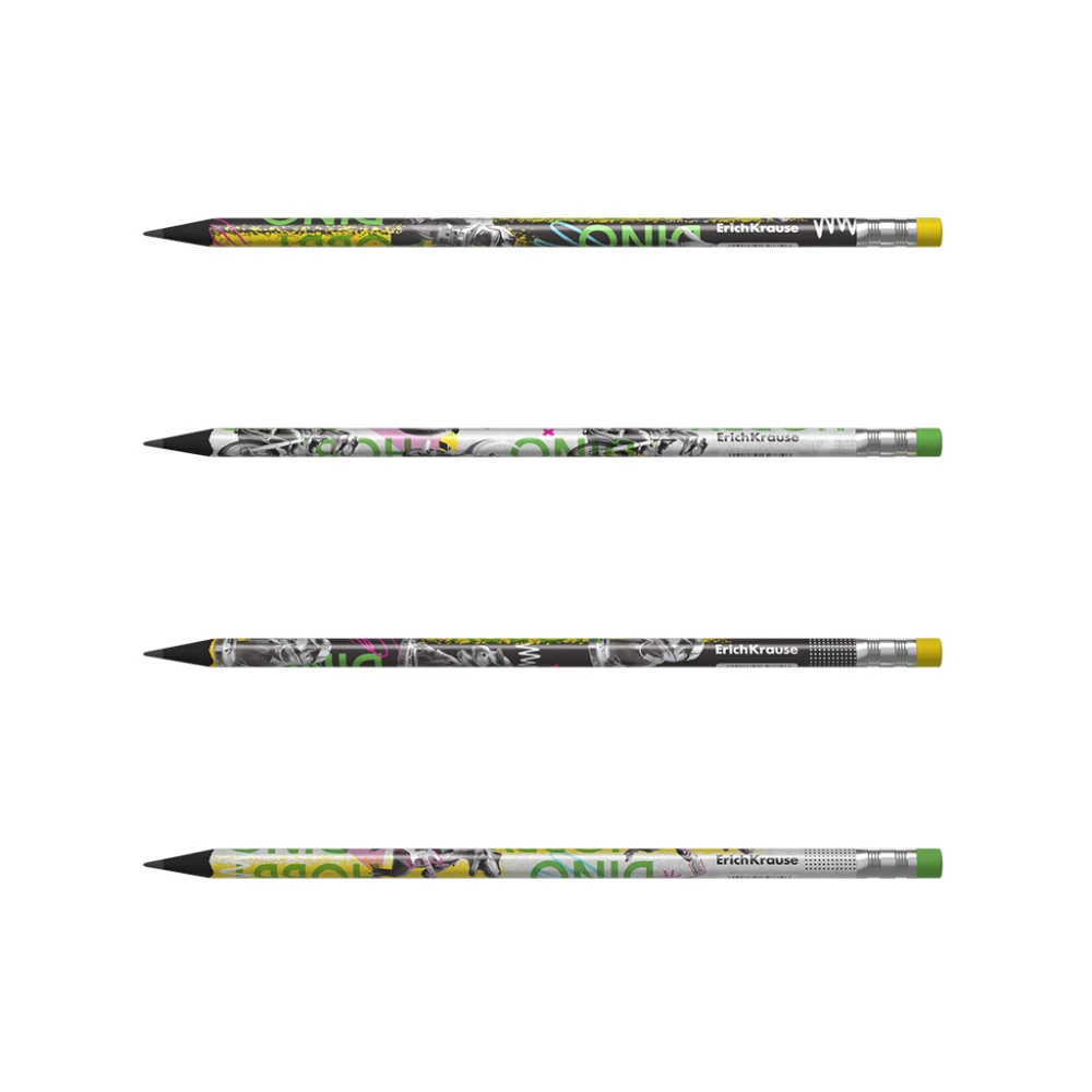 Black graphite pencil with eraser - HB ErichKrause Dino Hobby, assorted
