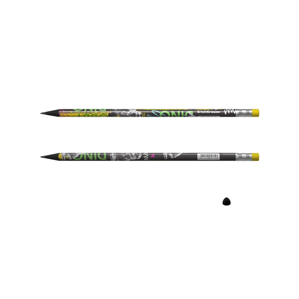 Black graphite pencil with eraser - HB ErichKrause Dino Hobby, assorted