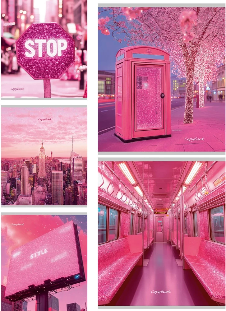 Grid Notebook. City in Pink Color