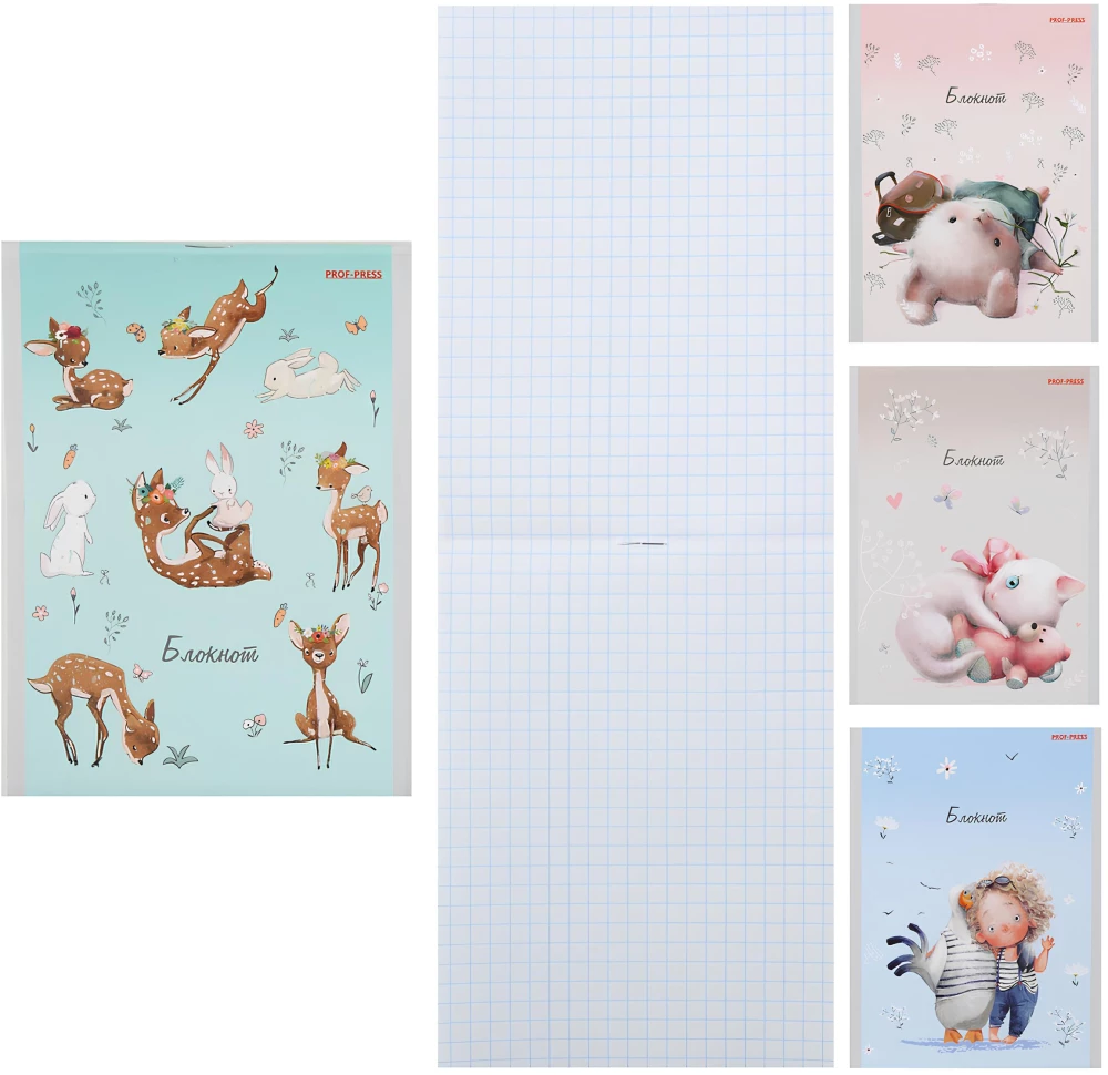 Notepad - Pastel Animals, A6, 24 sheets, grid, assorted