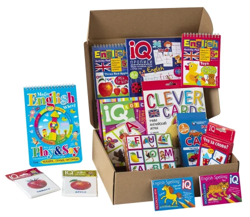 Paket. Großes Set von IQ-Spielen zum Englisch lernen. Level 1