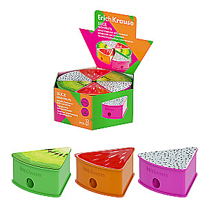 Plastmasas zīmuļu asinātājs - Slice, Neon Fruits, ar konteineru, assorti