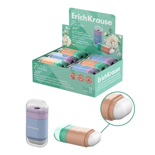 Tīrītājs plastmasas -Pastel Bloom, ar konteineru un dzēšgumiju, assorti