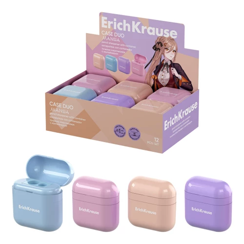 Plastmasas zīmuļu asinātājs - Case Duo, Manga, ar konteineru, assorti