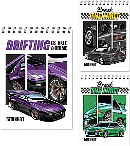 Notebook - Drifting cars, A6, 40 sheets, grid, assorted