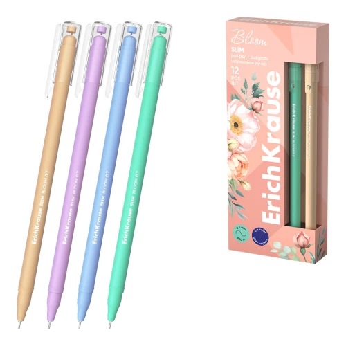 Kugļpildspalva ErichKrause Slim Stick Pastel Bloom 0.7, tintes krāsa zila, sortimentā