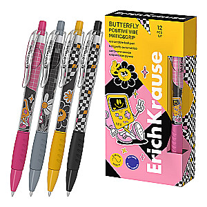Ballpoint Pen Automatic - Butterfly Matic&Grip Positive Vibe 0.7, Super Glide Tech, ink color blue, assorted