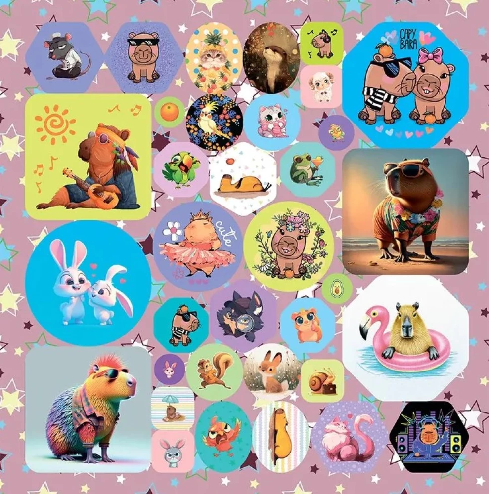 200 Stickers. Capybaras and Their Friends