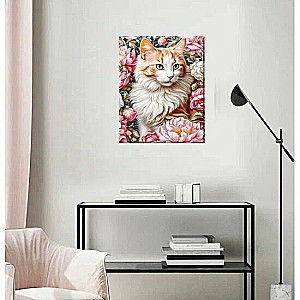 Diamond Painting Numbered - Cat in Peonies. 28 Colors