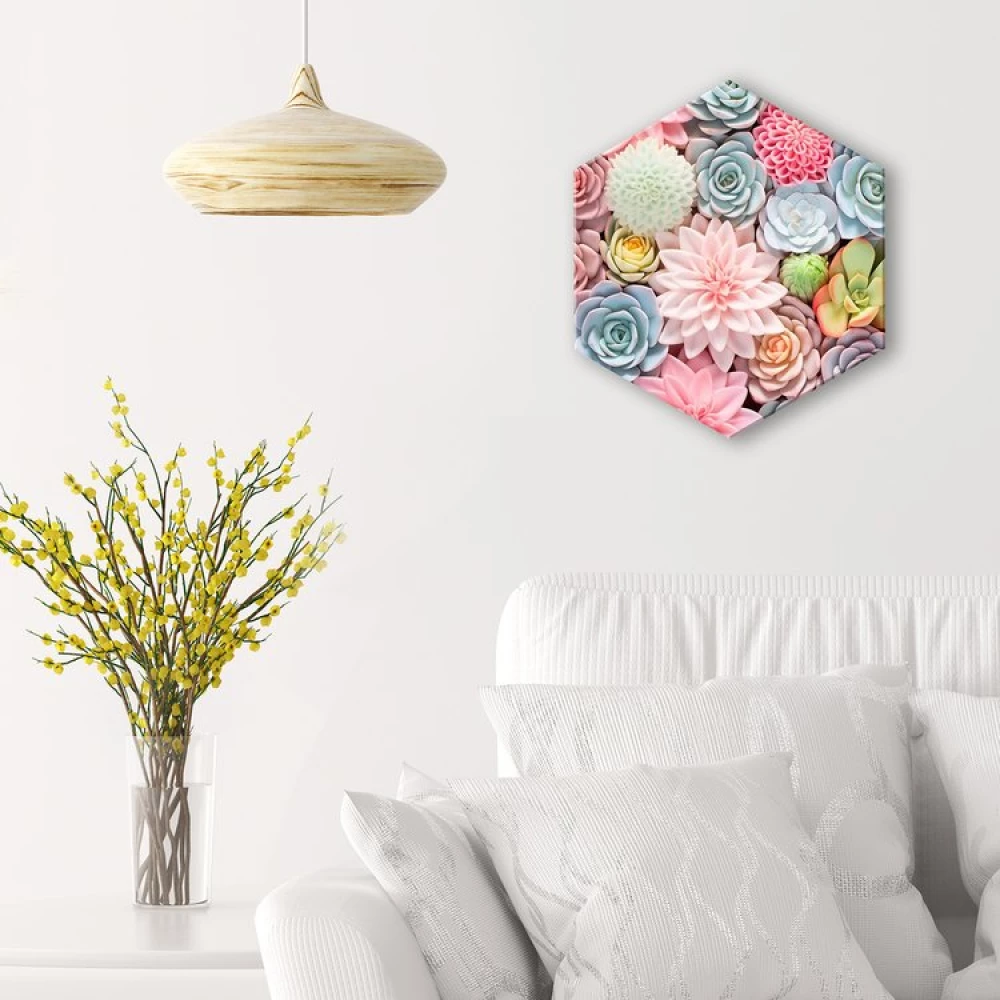Crystal Diamond Painting by Numbers - Beautiful Succulents. Hexagon, 37x32x1 cm