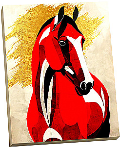 Numbered Painting with Gold Leaf - Red Horse. 13 Colors
