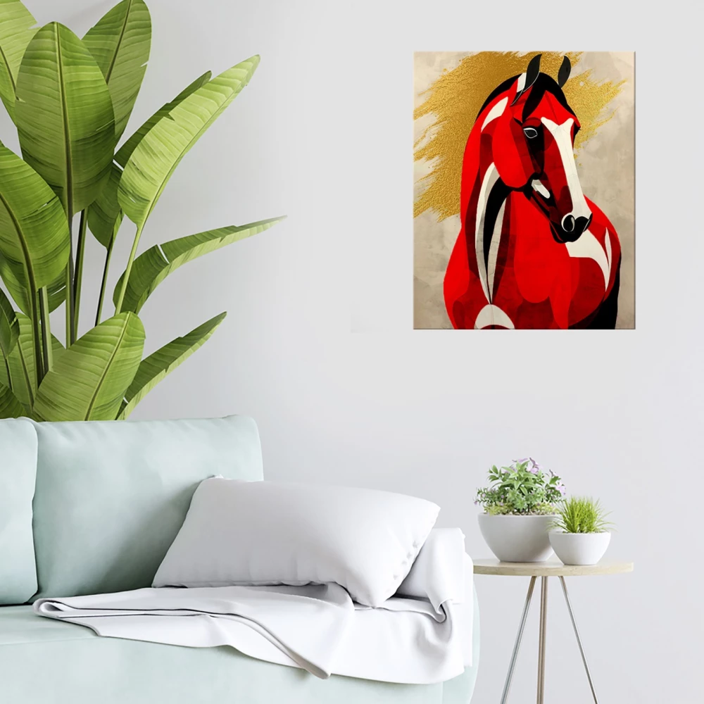 Numbered Painting with Gold Leaf - Red Horse. 13 Colors