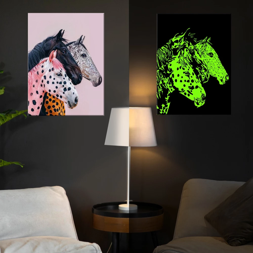Numbered Painting with Glow-in-the-Dark Paint - Trio of Horse Contrasts. 19 Colors