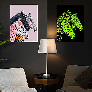 Numbered Painting with Glow-in-the-Dark Paint - Trio of Horse Contrasts. 19 Colors