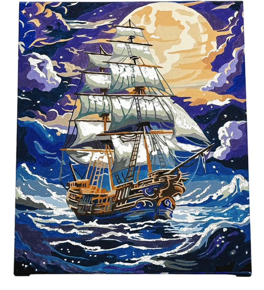 Numbered painting with platinum leaf - Serene swimming. 25 colors