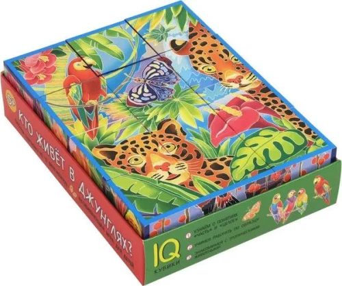 Smart cubes in a tray. 12 pieces. Who lives in the jungle?