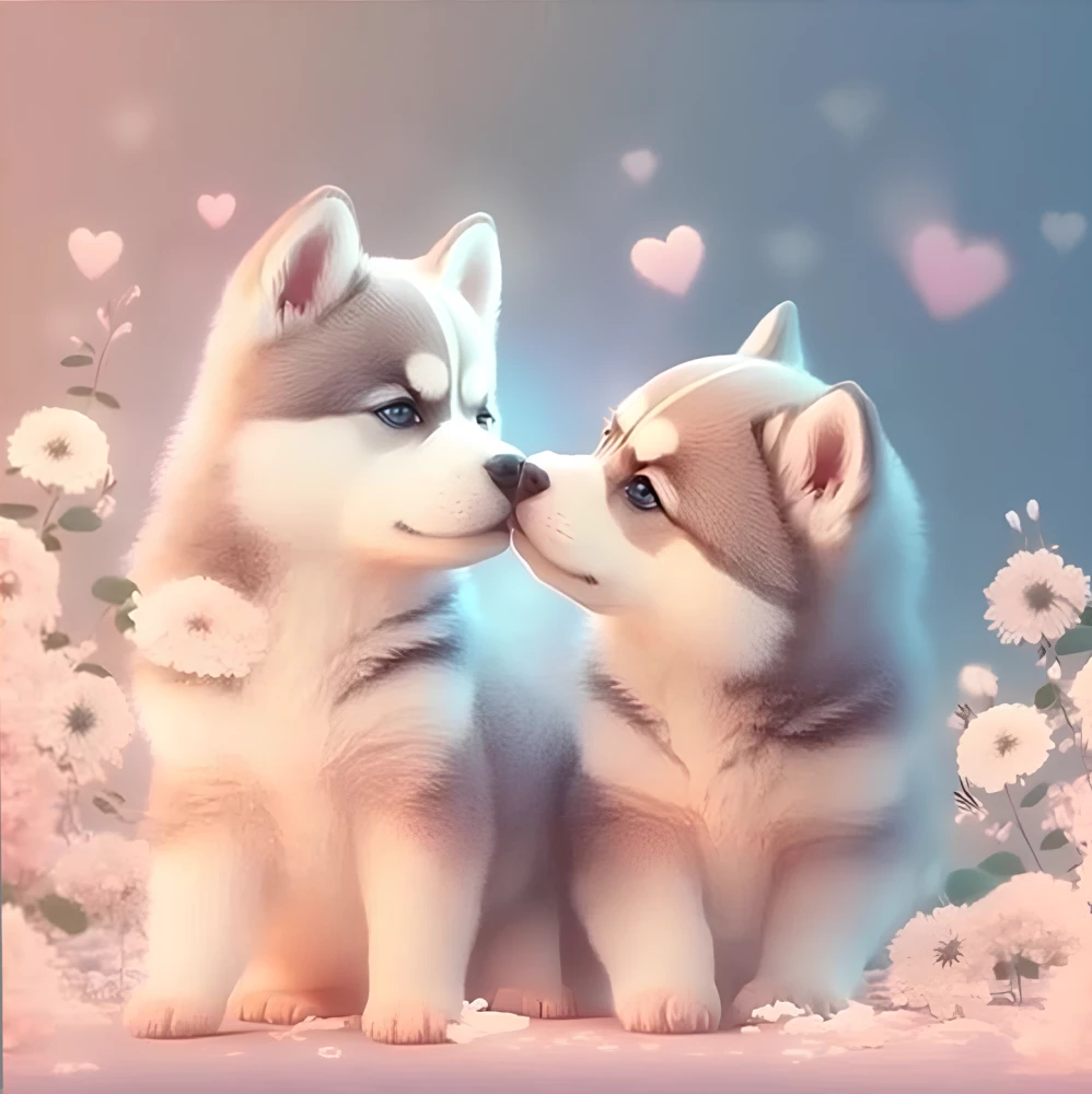 Numbritega maal – Husky kutsikad