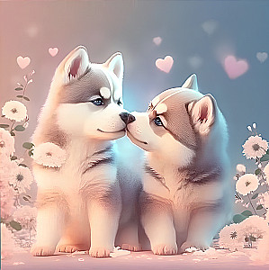 Numbritega maal – Husky kutsikad