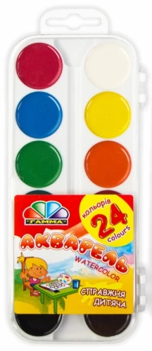 Watercolor 24 colors, without brush, plastic box