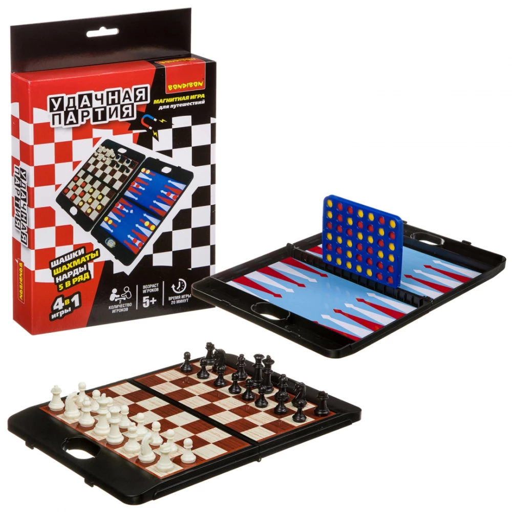 Sukcesywny zestaw 4w1. Szachy, warcaby, backgammon, 5 w rzędzie