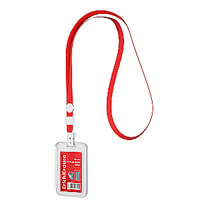 Vertical badge with ribbon, red