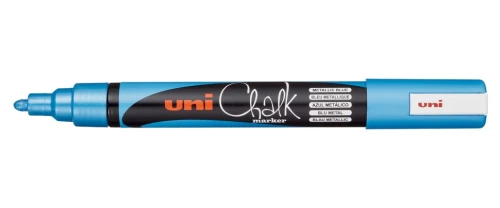 Marker kredowy Uni PWE-5M, 2,5 mm, końcówka kulista, niebieski metalik