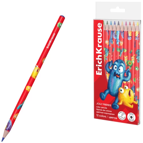 Krāsainie koka zīmuļi - Jolly Friends apaļie, 3 mm kodols, 12 krāsas