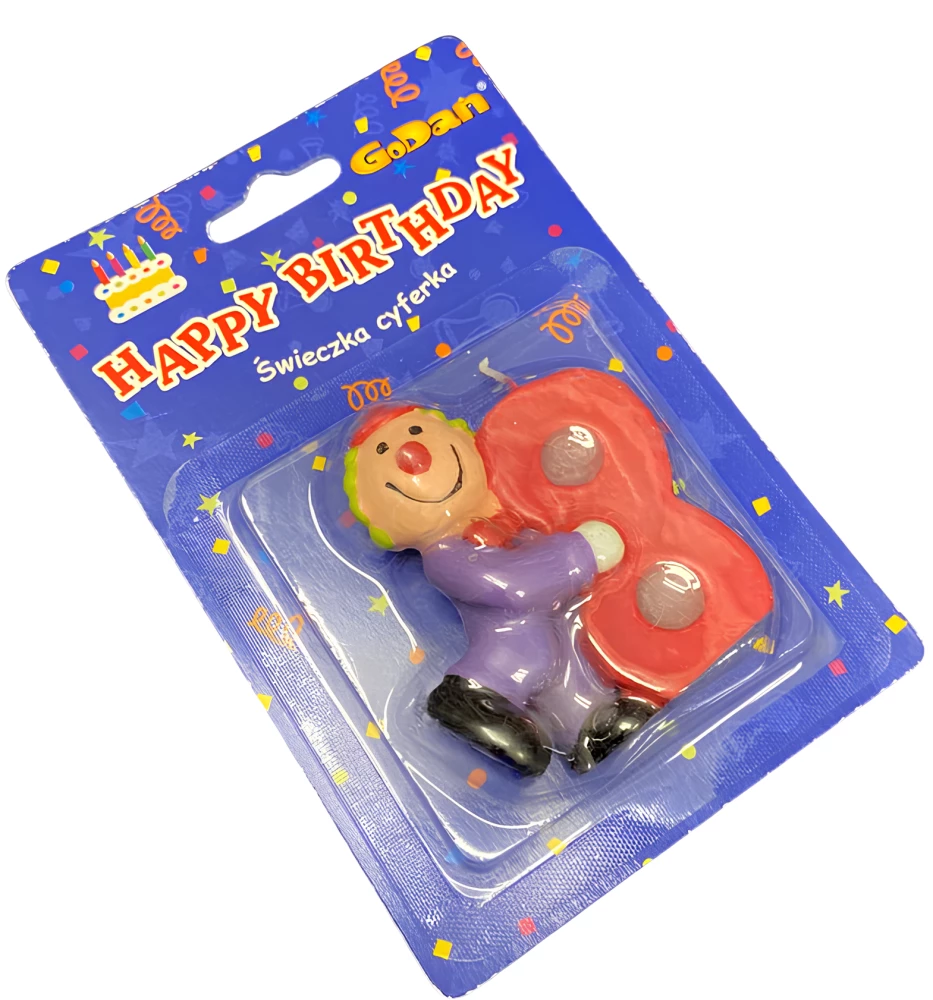 Svečs tortam - Klauns, cipars 8