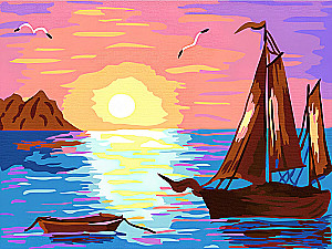 Numbered Painting 15x20 cm - Sailboat at Sunset