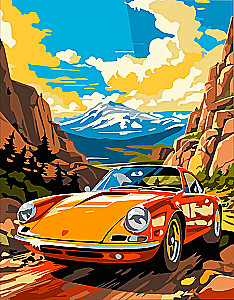 Paint by Numbers - Supercar in the Mountains with Gold Leaf
