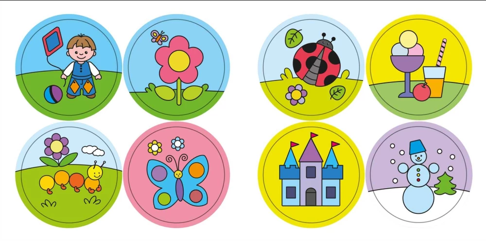 Malbuch für Kleinkinder mit Aufklebern. Draußen