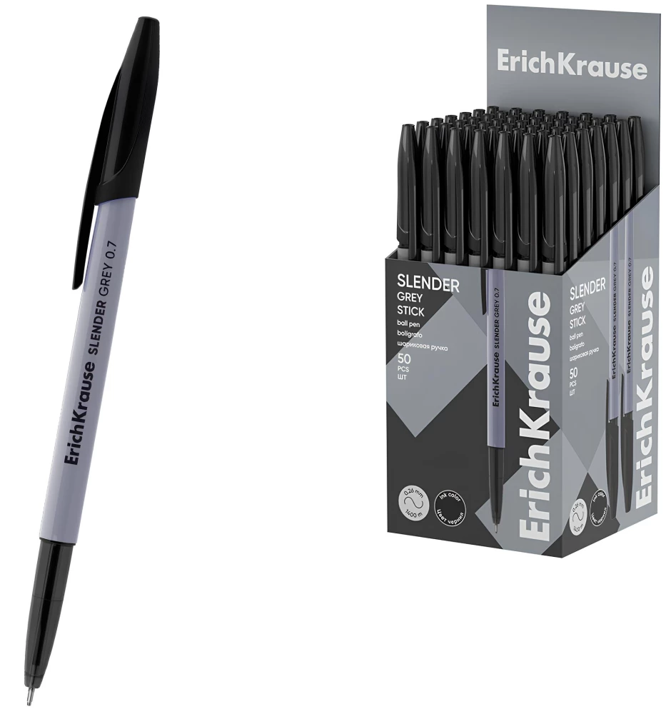 Rokas pildspalva - Slender Stick Grey, melna