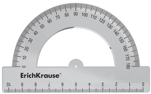 Транспортир пластиковый ErichKrause Clear, 180°/10см, прозрачный