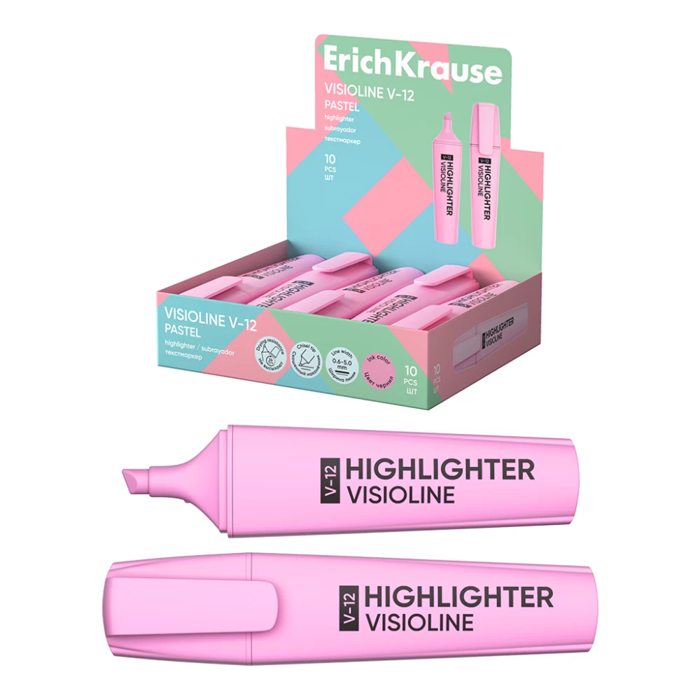 Tekstmarķieris ErichKrause Visioline V-12 Pastel, tintes krāsa - rozā