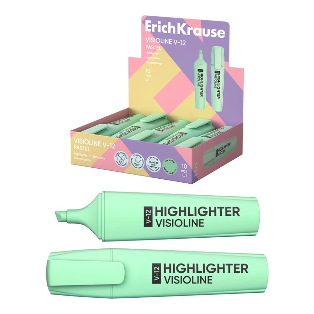 Tekstmarķieris ErichKrause Visioline V-12 Pastel, tintes krāsa - zaļa