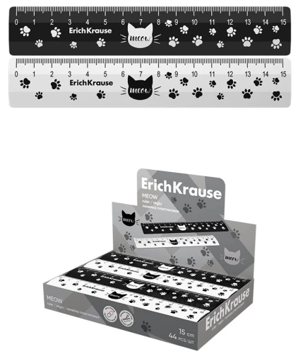 Plastmasas lineāls ErichKrause Meow, 15cm, assorti