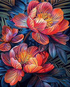 Numbered Painting 40x50 cm - Red Flowers, LED Backlight