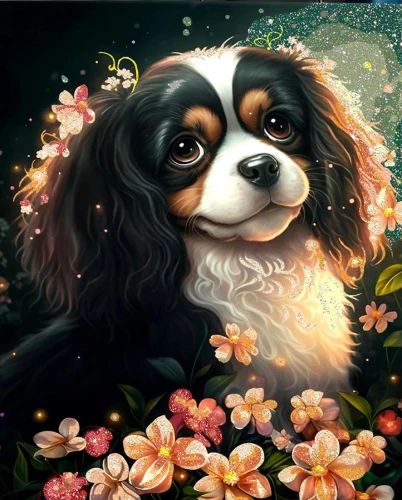 Obraz z numerami z kryształami 40x50 cm - Charles Spaniel