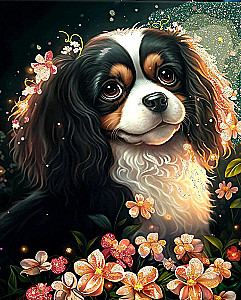 Paint by numbers with crystal beads 40x50 cm - Charles Spaniel