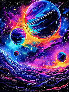 Numbered Painting 40x50 cm - Bright Depths of the Universe. Black Canvas with Glowing Paint
