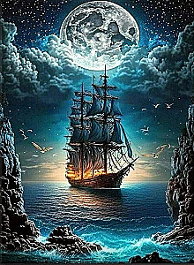 Numbered painting with glowing paint 40x50 cm - Ship in moonlight