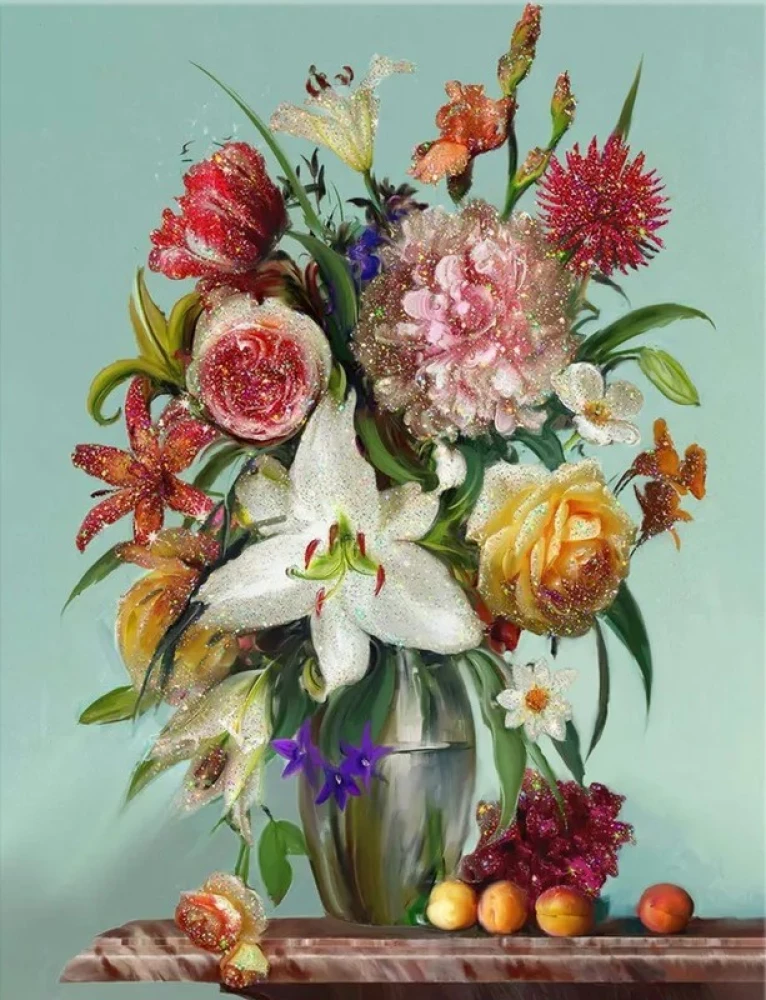 Diamantmalerei nach Zahlen 40x50 cm - Flieder. Blumen und Früchte