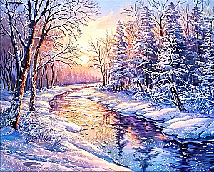 Gemälde nach Zahlen mit Kristallen aus Kristall 40x50 cm - Winterdämmerung