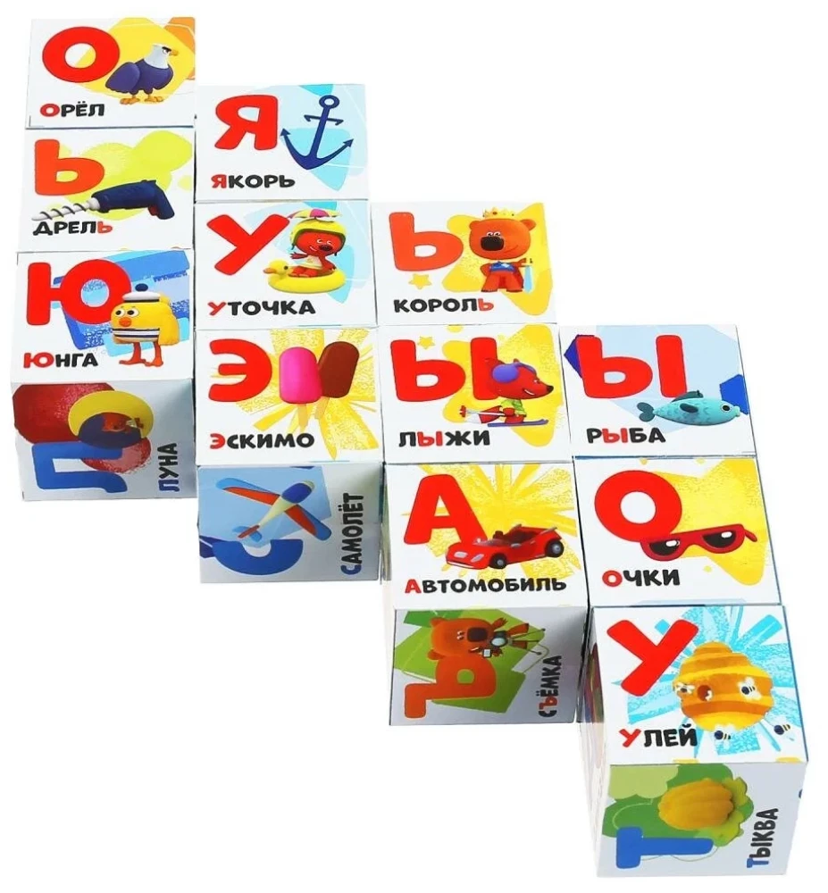 Mi-Mi-Mischki. Set aus 12 Würfeln. Alphabet