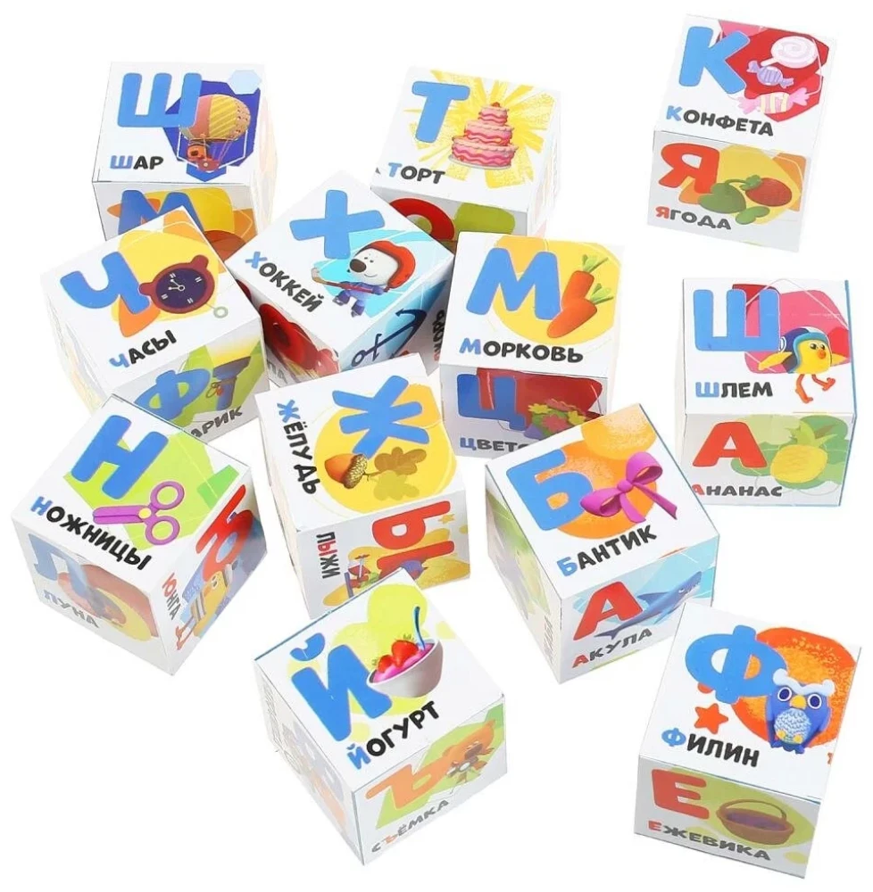 Mi-Mi-Mischki. Set aus 12 Würfeln. Alphabet