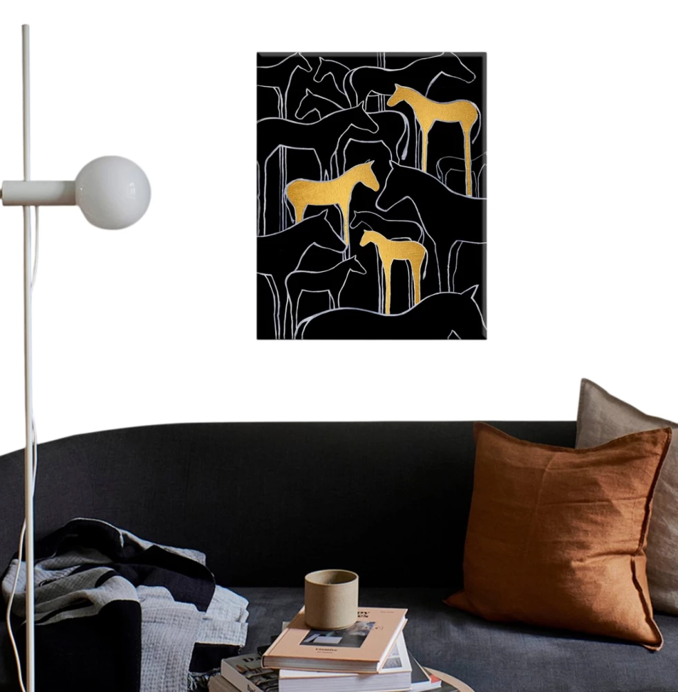 Glezna pēc numuriem melns audekls ar zeltu 40x50 cm - Zirdziņi